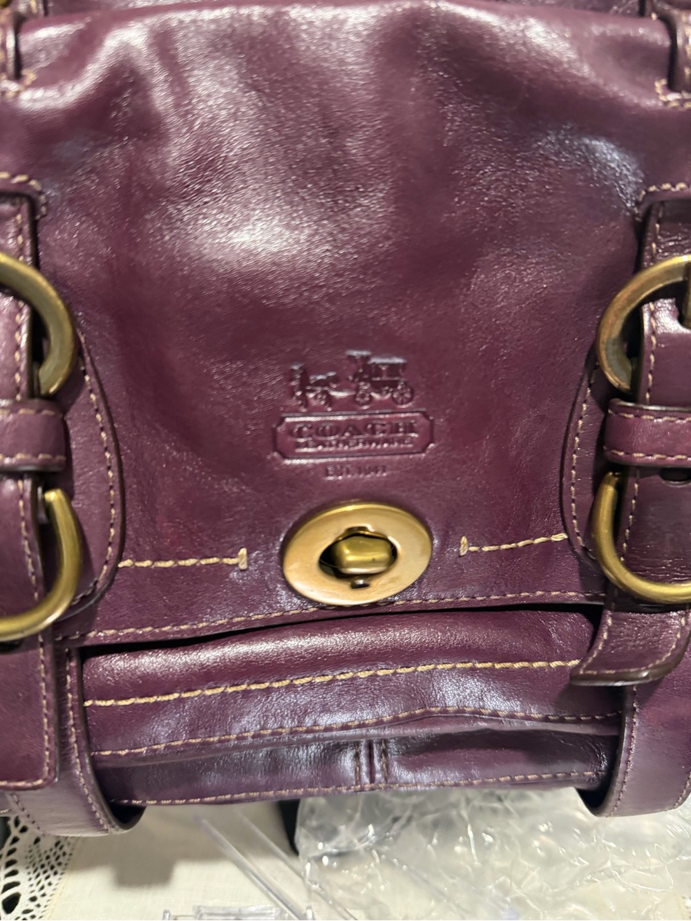 Women’s Purple Leather Satchel Handbag - Picture 6 of 7
